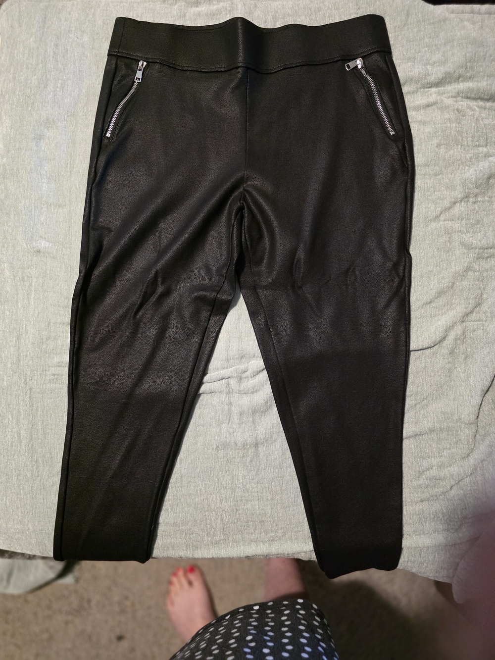 Womens Black Faux-Leather Pants with Zip Detail